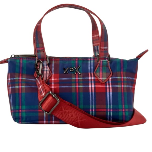 Betsey Johnson Red and Blue Plaid Nylon Crossbody NWT - Picture 2 of 7